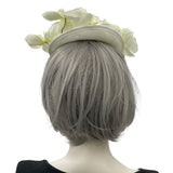 White Orchid Fascinator Headpiece, Boston Millinery, side view  rear view