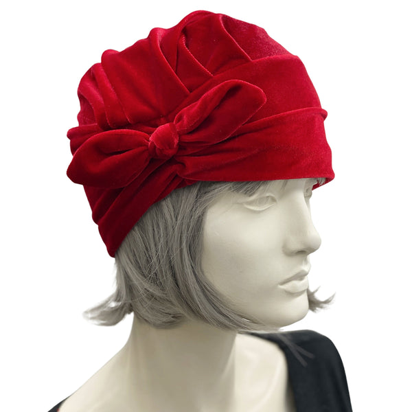 Red Velvet Turban, or Choose Your Color, Fashion Turban and Cocktail Hat, Chemo Headwear, Handmade in the USA