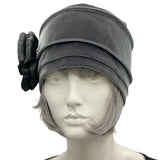 Chemo Headwear, Velvet Hat, 1920s Hat Cloche in Gray Velvet or Choose your Color, Satin Flower Embellishment, Handmade USA