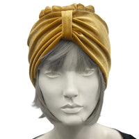 Gold Velvet Turban or Choose Your Color, Flapper Dress Costume, Chemo Headwear, Handmade in the USA