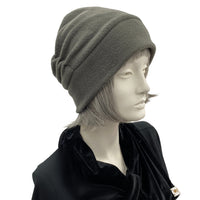 Gray Fleece Beanie lined in satin shown on a mannequin head