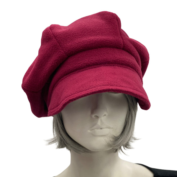 Newsboy Winter Hat, Baker Boy Cap, Burgundy Fleece Hat or Choose Your Color, Gift for Best Friend Female, Handmade in USA