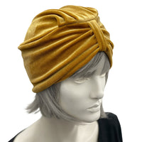 Gold Velvet Turban or Choose Your Color, Flapper Dress Costume, Chemo Headwear, Handmade in the USA