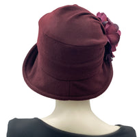 Cloche Hat in Eggplant Felted Wool, 1930s Hat, Winter Hat Women, Handmade in the USA