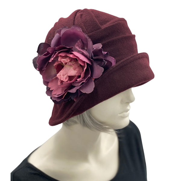Cloche Hat in Eggplant Felted Wool, 1930s Hat, Winter Hat Women, Handmade in the USA
