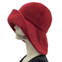 Winter Hat Women, Burgundy Wide Brim Hat, Polar Fleece Cloche Hat with Hydrangea Brooch, Handmade in the USA