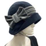 1930s Hat, 1920s Cloche Hats, Handmade in Black Velvet with Large Bow, Unique Gifts, Winter Hat Women