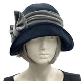 Black Velvet Hat with Contrast Velvet Bow, Cloche Hat Woman, Christmas Gift for Mom, Handmade in the USA