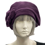 Cute Beret For Women Handmade in fleece fabric in the USA modeled on a hat mannequin  front view