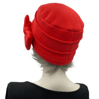 Fleece Hat for Women in Bright Red or Choose your Color, Cloche Hat Woman with Bow, Gift For Best Friend Female, Handmade in the USA