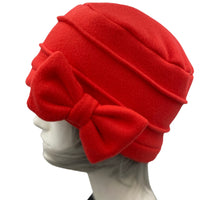 Fleece Hat for Women in Bright Red or Choose your Color, Cloche Hat Woman with Bow, Gift For Best Friend Female, Handmade in the USA