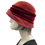 Cloche Hat, Winter Hat Women in Rust and Raspberry with Velvet Band and Bow, Christmas Gift