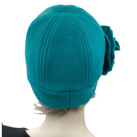 1920s Cloche Hats, Fleece Hat in Teal with Large Flower Brooch, Satin Lined Winter Hat, Handmade in USA, Best Friend Birthday Gifts