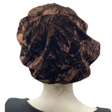Beret Hat in Brown Textured Velvet rear view modeled on hat mannequin