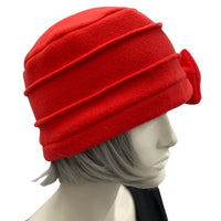 Fleece Hat for Women in Bright Red or Choose your Color, Cloche Hat Woman with Bow, Gift For Best Friend Female, Handmade in the USA