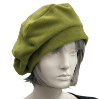 Cute Beret, Satin Lined Winter Hat, Chartreuse Fleece Hat, Berets For Women, Wife Birthday Gift, Handmade in USA