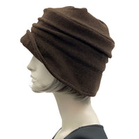 Cloche Hat Women, Brown Wool Fabric Winter Hat with Hydrangea Flower Brooch, Ready to Ship Size Large, Handmade Christmas