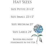 Hat sizings chart for women, Boston Millinery