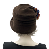 Cloche Hat Women, Brown Wool Fabric Winter Hat with Hydrangea Flower Brooch, Ready to Ship Size Large, Handmade Christmas