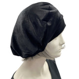 Black Velvet Beret with Satin Lining, modeled on a mannequin head side view handmade by Boston Millinery 