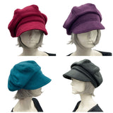 Cabbie Hat in Eggplant Fleece or Choose Your Color, Newsboy Women Hats, Handmade in USA