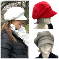 Cabbie Hat in Eggplant Fleece or Choose Your Color, Newsboy Women Hats, Handmade in USA