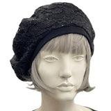 Summer Beret in Black Sparkle Lace, Cocktail Hat, Wedding Hat, Chemo Headwear, Beret Women, Elegant Formal Occasion