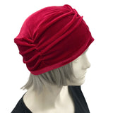 Cherry Red Velvet Hat for Women, Size M/L Ready to Ship, Gathered Detail and Soft Lining, Chemo Headwear, Get Well Gift