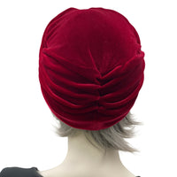 Cherry Red Velvet Hat for Women, Size M/L Ready to Ship, Gathered Detail and Soft Lining, Chemo Headwear, Get Well Gift