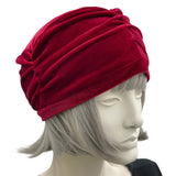 Cherry Red Velvet Hat for Women, Size M/L Ready to Ship, Gathered Detail and Soft Lining, Chemo Headwear, Get Well Gift