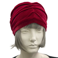 Cherry Red Velvet Hat for Women, Size M/L Ready to Ship, Gathered Detail and Soft Lining, Chemo Headwear, Get Well Gift