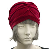 Cherry Red Velvet Hat for Women, Size M/L Ready to Ship, Gathered Detail and Soft Lining, Chemo Headwear, Get Well Gift