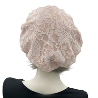 Summer Beret, Peachy Pink Lace Hat, Satin Lined, Church Hat, Wedding Hat, Handmade in USA