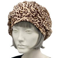 Beret Women, Leopard Print Brown and Cream, Summer Hats Women, Handmade in the USA