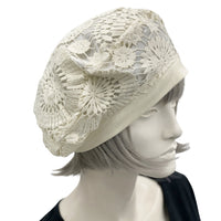 Summer Hats Women, Cream Open Lace Cute Beret, Wedding Hat, Handmade in The USA