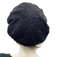 Summer Beret in Black Sparkle Lace, Cocktail Hat, Wedding Hat, Chemo Headwear, Beret Women, Elegant Formal Occasion