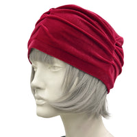 Cherry Red Velvet Hat for Women, Size M/L Ready to Ship, Gathered Detail and Soft Lining, Chemo Headwear, Get Well Gift
