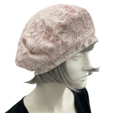 Summer Beret, Peachy Pink Lace Hat, Satin Lined, Church Hat, Wedding Hat, Handmade in USA