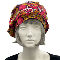 Beret Women, Summer Hats Women, Red and Gold  African Print Soft Stretch Jersey, More Colors Available, Satin Lined Hat, Handmade in the USA