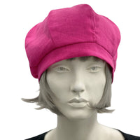 Fuchsia Linen Beret Hat Women, Cute Beret, Summer Hats Women, Handmade in the USA