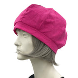 Fuchsia Linen Beret Hat Women, Cute Beret, Summer Hats Women, Handmade in the USA