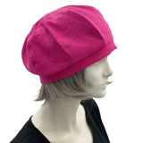 Fuchsia Linen Beret Hat Women, Cute Beret, Summer Hats Women, Handmade in the USA