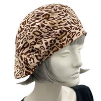 Beret Women, Leopard Print Brown and Cream, Summer Hats Women, Handmade in the USA