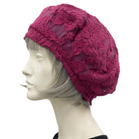 Raspberry Beret, Cute Beret,  Summer Hats Women, Handmade in Lace and Lined in Lightweight Satin, Wedding Hat, Chemo Headwear