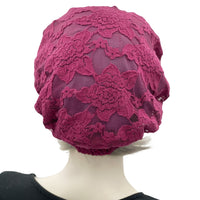 Raspberry Beret, Cute Beret,  Summer Hats Women, Handmade in Lace and Lined in Lightweight Satin, Wedding Hat, Chemo Headwear