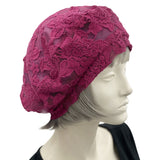 Raspberry Beret, Cute Beret,  Summer Hats Women, Handmade in Lace and Lined in Lightweight Satin, Wedding Hat, Chemo Headwear