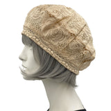 Lace Beret, Summer Hats Women, Beige Buff Color, Chemo Headwear, Wedding Hat, Handmade in the USA