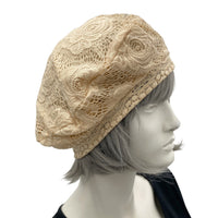 Lace Beret, Summer Hats Women, Beige Buff Color, Chemo Headwear, Wedding Hat, Handmade in the USA