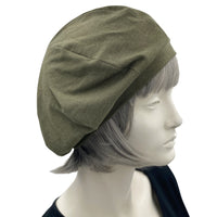 Beret Women, Olive Green Summer Hats Women, or Choose Your Color, Cotton Hat, Chemo Headwear, Handmade in the USA