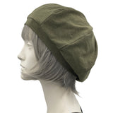 Beret Women, Olive Green Summer Hats Women, or Choose Your Color, Cotton Hat, Chemo Headwear, Handmade in the USA
